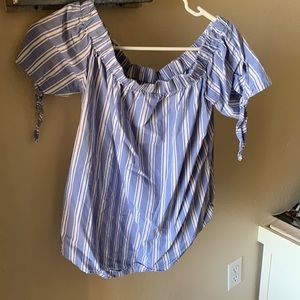 Blue and white striped blouse